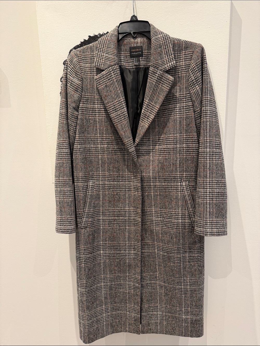 Forever 21 Plaid Long Trench Coat in Gray and Black